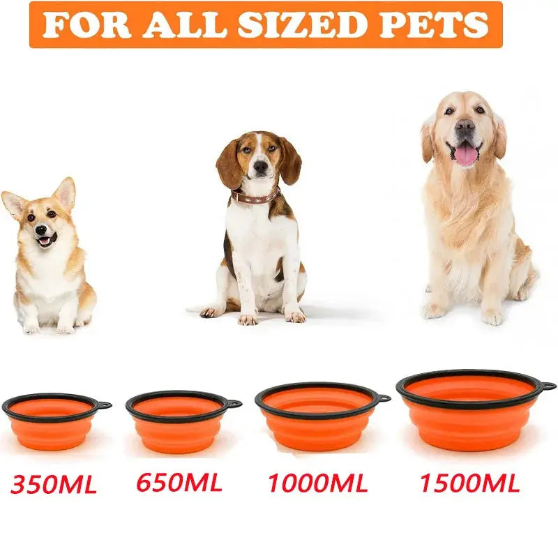 Folding Portable Silicone Dog Feeder Bowl 2 In 1 Pet Dispenser Outdoor Travel Dog Cat with Carabiner Bottle Food Water Container Gazebo Pet Hub