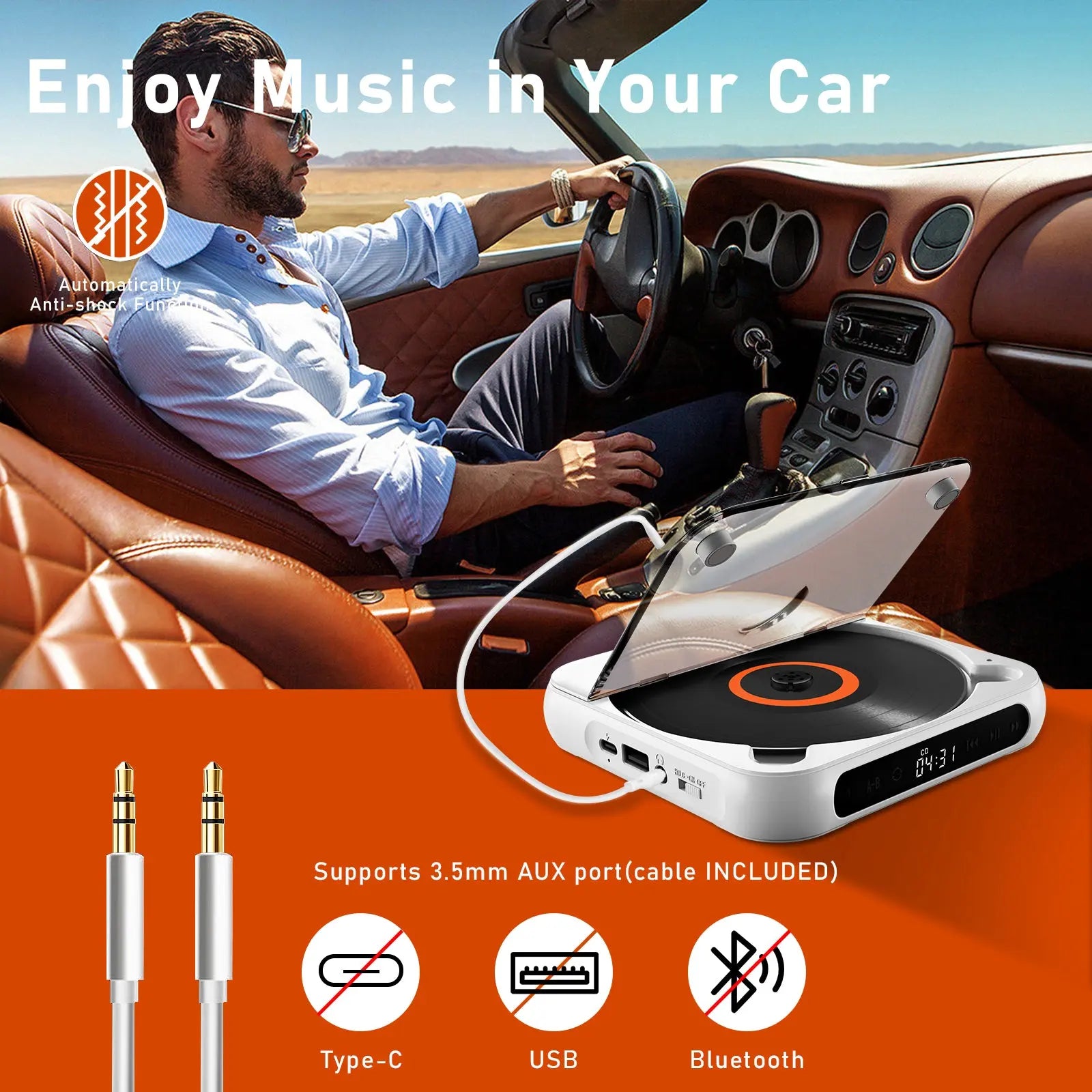 Portable Bluetooth Speaker LED Stereo CD Player