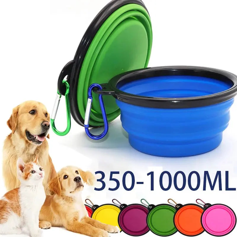 Folding Portable Silicone Dog Feeder Bowl 2 In 1 Pet Dispenser Outdoor Travel Dog Cat with Carabiner Bottle Food Water Container Gazebo Pet Hub