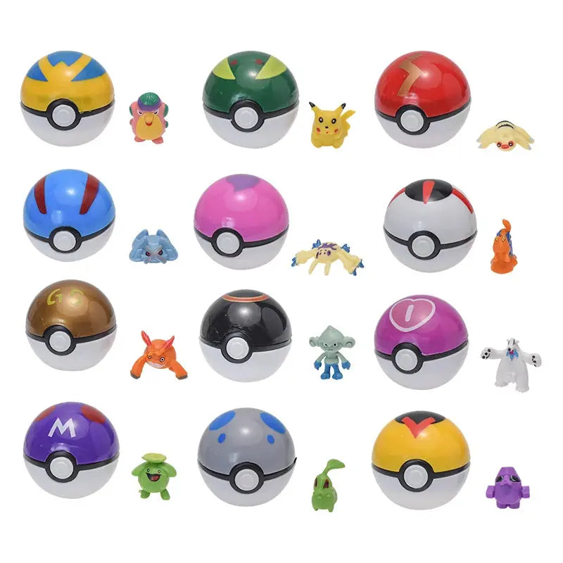 12Pcs/Set Pokemon Poke Ball Figure Toys Anime Pikachu Pocket Monster Pet Elf PVC Figurine Action Collection Model Dolls Gifts Gazebo Pet Hub
