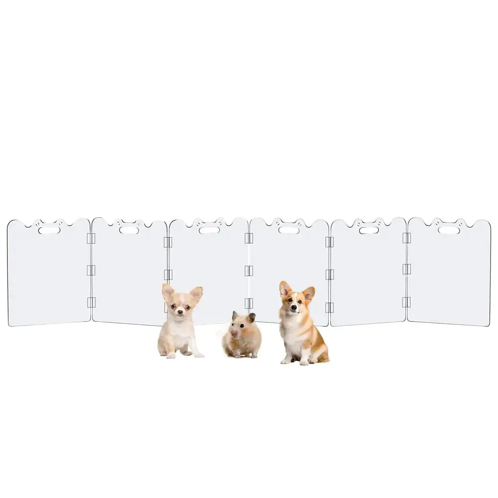 DEARBB Clear Dog Gate19.68" W×22.83" H Transparent Free Standing Acrylic Dog Gate IndoorAesthetics Foldable Puppy Gate for doorwaysDoggy Gate for Small AnimalDog-4 Panel Gazebo Pet Hub