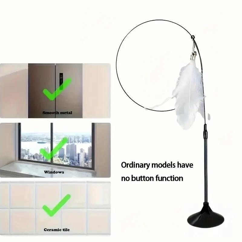 Long Suction Cup Pole Interactive Bell and Feather Wand Cat Teaser Toy