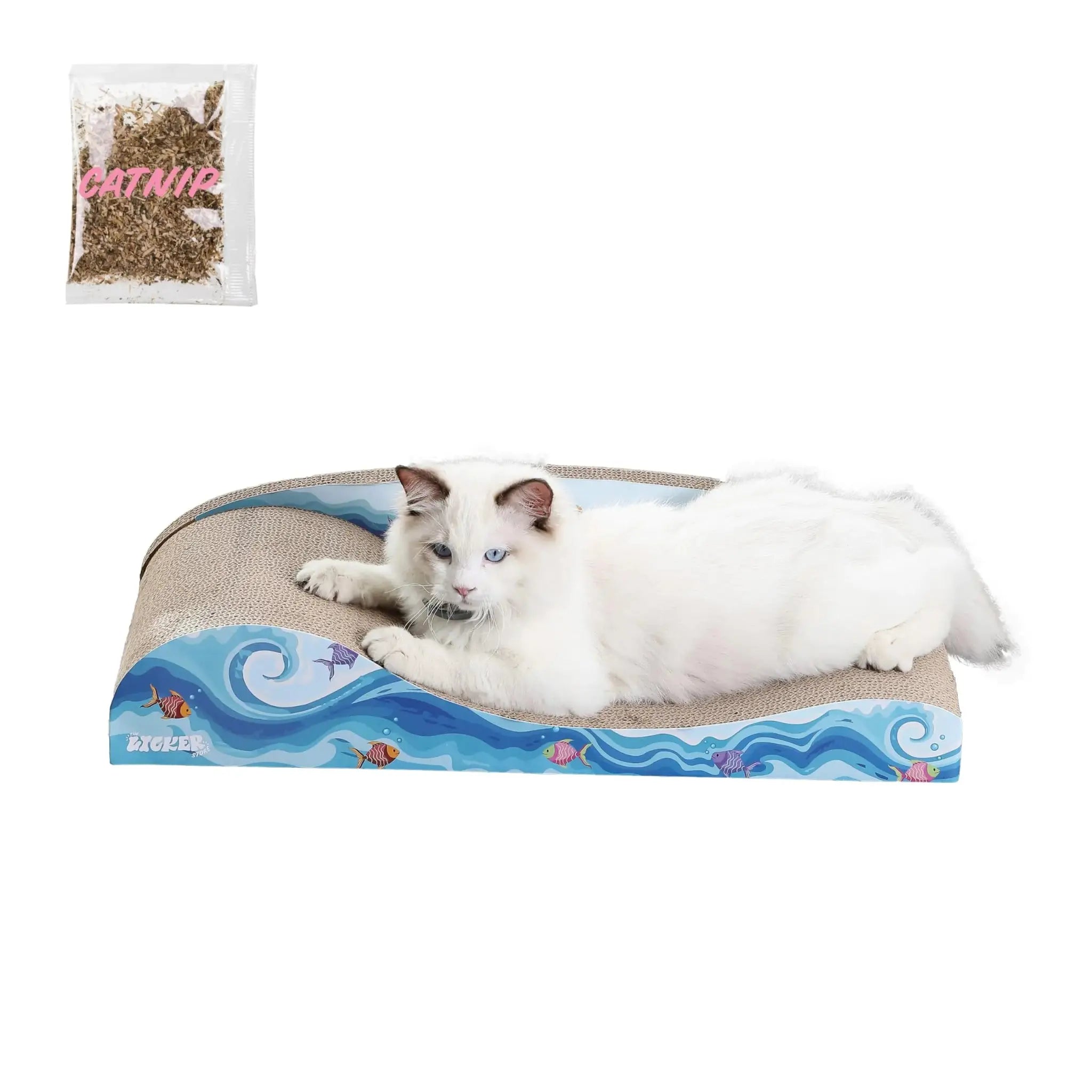 THE LICKER STORE CSR1002A Kokomo 23.75" Coastal Cardboard Lounge Bed Cat Scratcher with Catnip Blue - Gazebo Pet Hub