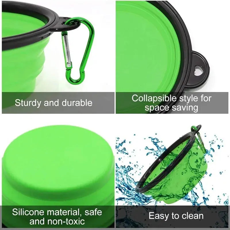 Folding Portable Silicone Dog Feeder Bowl 2 In 1 Pet Dispenser Outdoor Travel Dog Cat with Carabiner Bottle Food Water Container Gazebo Pet Hub