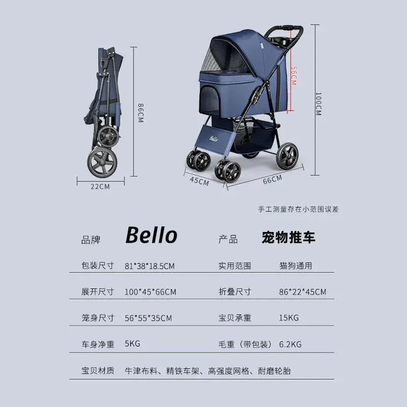 Lightweight Foldable Pet Stroller for Dogs Outdoor Travel Pure Color Pet Carrier Gazebo Pet Hub